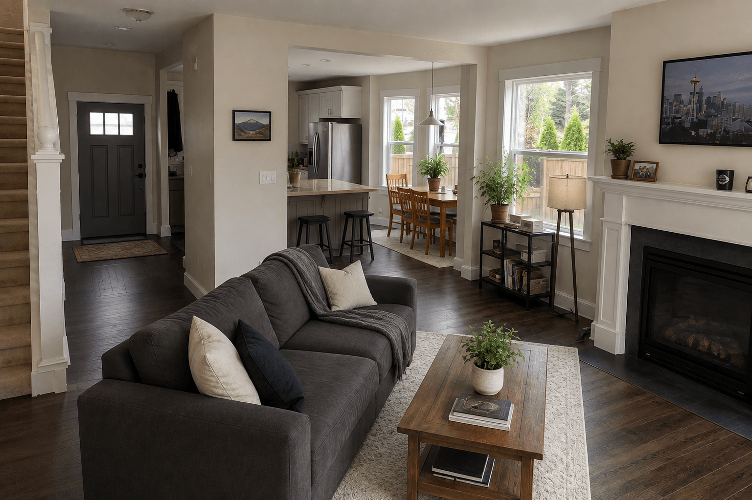 Clean and organized living room after professional cleaning
